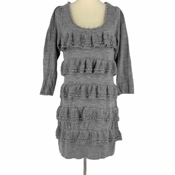 Anthropologie Leifsdottir Wool Blend Tiered Dress Gray Women's Size Large - Picture 1 of 11